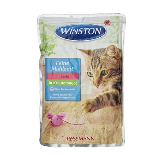 غذای پوچ گربه بالغ وینستون طعم سالمون در ژله گیاهی وزن 100 گرم