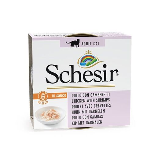 کنسرو گربه بالغ شسیر طعم مرغ و میگو در سس وزن 85 گرم