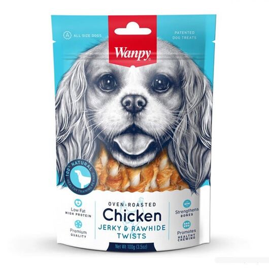 تشویقی سگ ونپی مرغ و پوست خام Chicken Jerky Rawhide Twist وزن 100 گرم