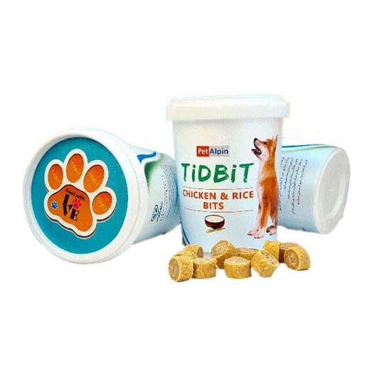 تشویقی لیوانی سگ تیدبیت طعم مرغ و برنج وزن 150 گرم