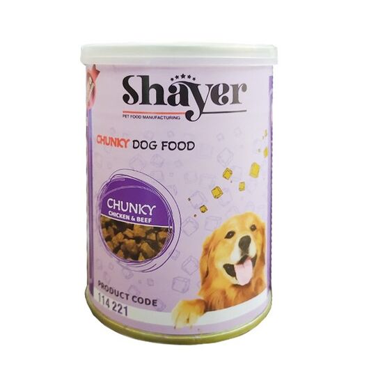کنسرو چانکی سگ شایر با طعم مرغ و گوشت وزن 400 گرم