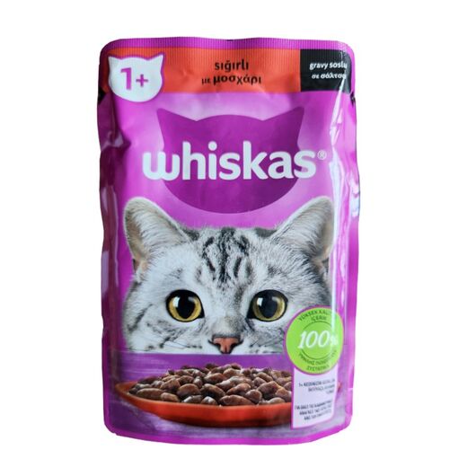 غذای پوچ گربه ویسکاس گریوی با طعم گوشت گاو وزن 85 گرم - Whiskas Beef in Gravy Pouch