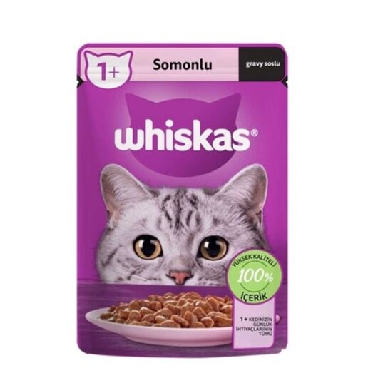 غذای پوچ گربه ویسکاس گریوی با طعم ماهی سالمون وزن 85 گرم - Whiskas Salmon in Gravy Pouch