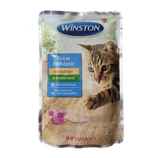 غذای پوچ گربه بالغ وینستون طعم گوشت پرندگان و گیاهان معطر وزن 100 گرم