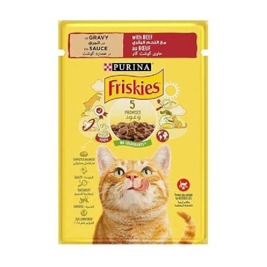 پوچ گربه فریسکیز پورینا با طعم گوشت گاو وزن 85 گرم