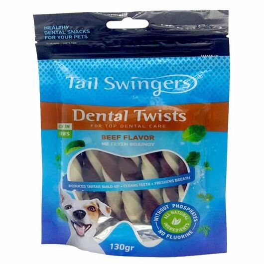 تشویقی سگ تیل سوینگرز دنتال دورپیچ با طعم گوشت گاو Tail Swingers Dental twists
